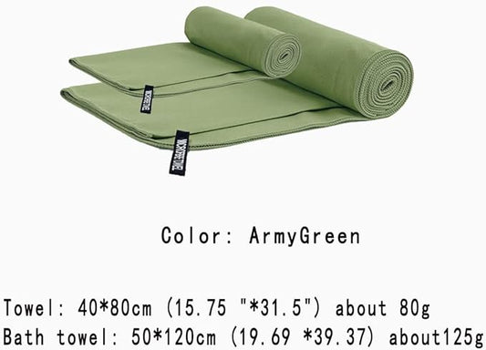 Quick Dry Towel Beach Swim Bath Towel Super Absorbent Microfiber Fast Drying Towels Lightweight for Travel Sports Camping Hiking Backpacking Gym Swimming Yoga (army green, 15.75 "* 31.5")