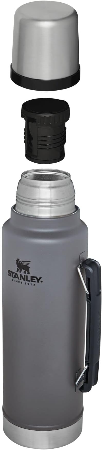 Stanley Classic Legendary Vacuum Bottle 1.5 qt | Wide Mouth with Leakproof Cup Lid | Keep Drinks Hot or Cold | Packable for Travel | Insulated Stainless Steel Thermos | BPA-Free | Charcoal