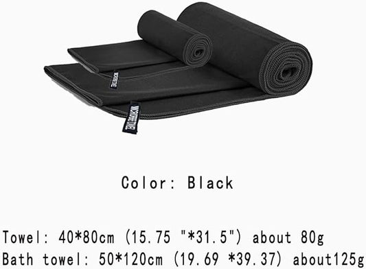 Quick Dry Towel Beach Swim Bath Towel Super Absorbent Microfiber Fast Drying Towels Lightweight for Travel Sports Camping Hiking Backpacking Gym Swimming Yoga (Black, 19.69 "* 47.24")