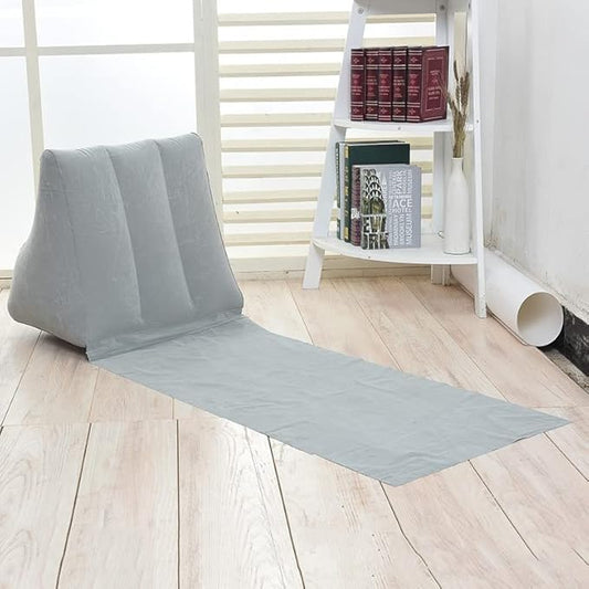 2PCS Grey Blue Inflatable Beach Mat Lounge Chair - Flocking Camping Leisure Lounger Back