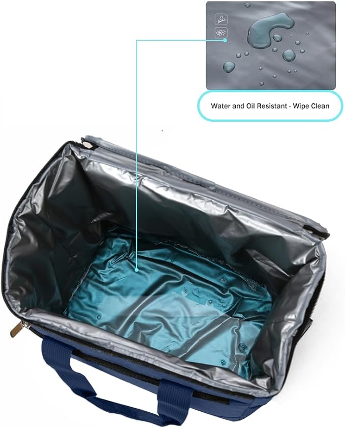 iknoe 33L Large Cooler Bag - Foldable,Waterproof,Leakproof Lunch Bag with Shoulder Strap and Handle,Thick Aluminum Foil Insulation,Multiple Pockets for Lunch,Picnic,Beach,Camping,Travel (Navy blue)