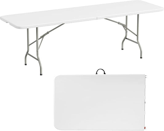Folding Table, 8 Feet Heavy Duty Fold-in-Half Utility Table Indoor Outdoor for Camping, Picnic, Party