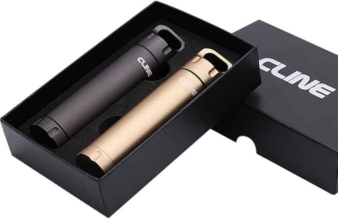 CLINE Outdoor Survival Waterproof Pill Bottle EDC Container,Large Capacity 141mm Aluminum Dry Storage Box Airtight Case Camping Essentials, Gift Pack (Gray+Gold)