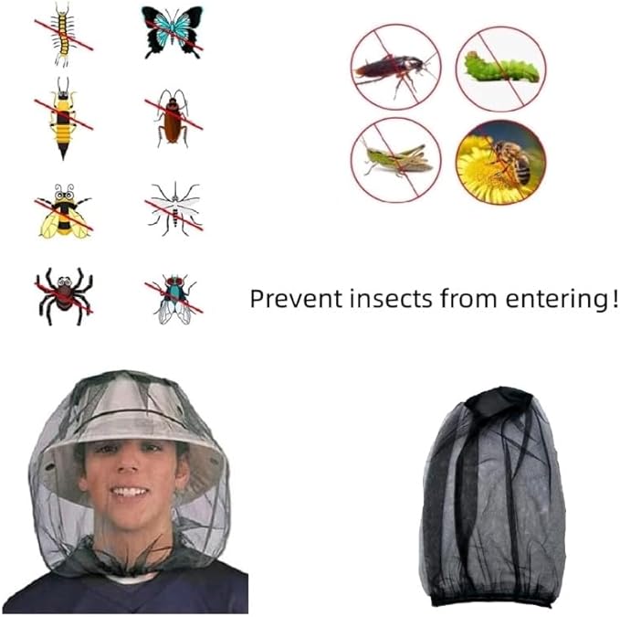 Suitable for Men and Women Outdoor Fishing Hiking Camping Mountaineering Anti-bee Anti-Mosquito Head Net Veil Masks(4pcs) Black