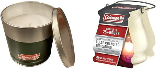 Coleman 11oz Citronella Candle & 8oz Color Changing LED Citronella Candle Bundle - Up to 25 Hour Burn Time