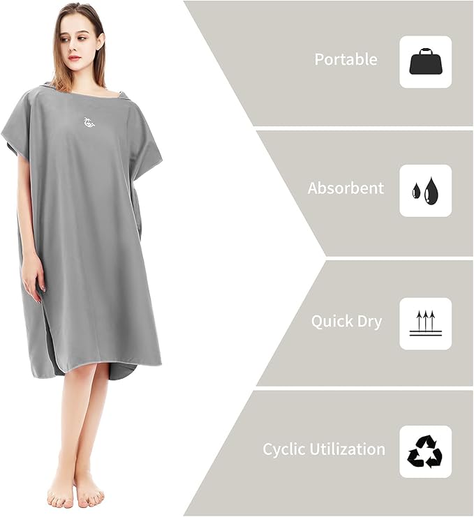 Microfiber Surf Poncho with Hooded,Changing Towel Quick Dry Change Robe Wetsuit Beach Towel One Size Fit All