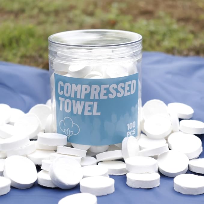 Canned Compressed Towels Portable Compressed Coin Tissue,Compressed Towel,Disposable Napkins Mini Magic Coin Tissues Portable for Camping Home Beauty Travel Sports Outdoor 100 PCS(9x10in)