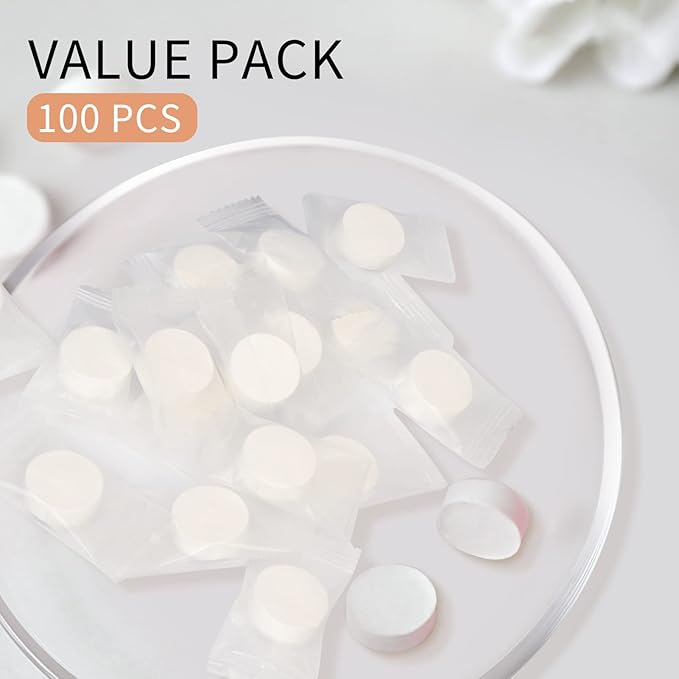Compressed Towel,100 PCS Disposable Mini Tablets Face Compressed Towels Individual packaging, Compressed Hand Wip, Portable Compressed Coin Tissue for Travel/Home/Outdoor Activities (Blue)