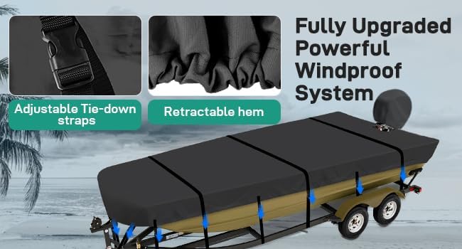 Jon Boat Cover 12 ft,900D Heavy Duty Trailerable Waterproof Jon Boat Cover 12 Foot with Motor Cover, Marine Grade Canvas,Black