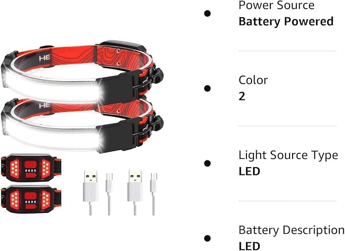 Rechargeable Headlamp 2 Pack, 1000 Lumen 230° Wide Beam Headlamp with 3 Modes, Super Bright LED Headlamp, Lightweight Illumination Head Lamp with Red Taillight for Hiking, Running, Fishing, Camping