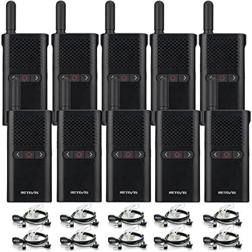 Retevis RB28B Restaurant Walkie Talkies with Earpiece,USB-C Rechargeable Walkie Talkies,1500mAh Battery, Portable VOX Hands Free Two Way Radio for Church School Retail Clinic Healthcare(10 Pack)