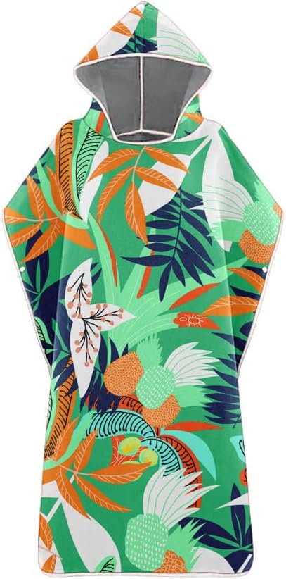 Surf Poncho Changing Robe with Hood Microfiber Beach Towel Surf Poncho Men Bathrobe for Women Quick Dry Swim Beach Towel Leaves Pattern Green 23x23inch