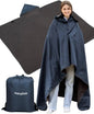 DUKUSEEK Outdoor Waterproof Stadium Blanket with Hood, Windproof Camping Blankets for Cold Weather, Sports, Yard, Soccer, Large Warm Fleece All Weather Blankets,Navy Blue 78"x56"