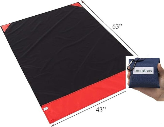 Meafteryou Outdoor Pocket Blanket,Sand-Free Fast Dry Waterproof for Beach,Travel,Hiking,Camping with 4 Built-in Ground Stakes (Navy,43x63 Inch)