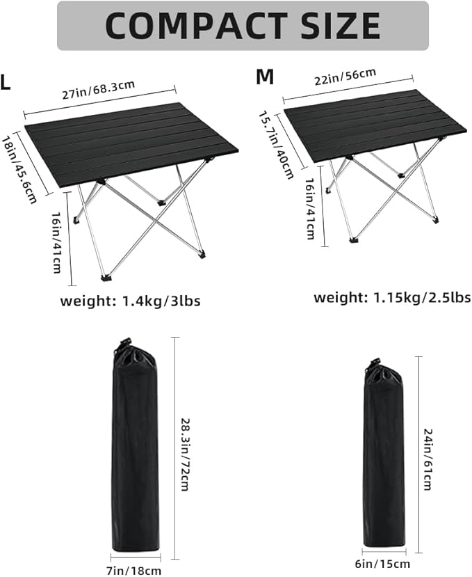 Folding Camping Table Beach Table Portable Camp Side That Fold Up Lightweight, Tent Table Folding Camp Table, Fold Up Camping Tables with Carry Bag(M), Black