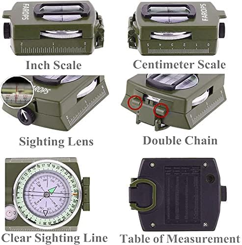 Military Lensatic Sighting Compass Survival with Carrying Bag, Compass for Hiking,Waterproof and Shakeproof, Army Green