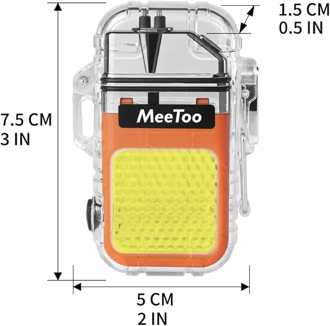 MeeToo Electric Lighter Rechargeable Lighter Waterproof Plasma Dual Lighters 3 Modes of Flashlight Type-C with Survival Emergency Whistle and Lanyard for Candle Camping Outdoor (Orange)
