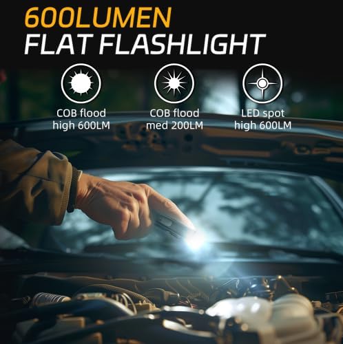 lexall Rechargeable Work Light, 600 Lumens Portable LED Flashlight, Magnetic COB Flat Task Light with Pocket Clip, 3 Modes, Pocket Pen Inspection Light for Repairing, Camping, Hiking, Emergency（1 Pc）