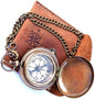 Handmade Nautical Brass Push Open Compass On Chain with Leather Case Pocket Compass Gift Compass Rustic Vintage Home Decor Gifts