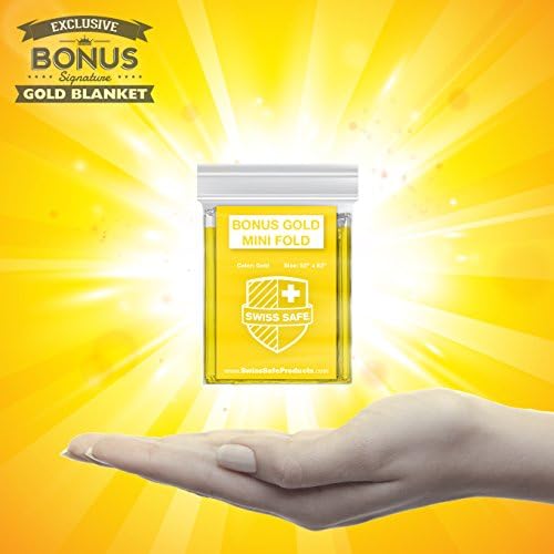 Swiss Safe Emergency Mylar Thermal Blankets + Bonus Space Blanket - Compact & Insulated for Cold Weather - Designed for NASA, Outdoor Camping, Survival, First Aid Car Kit - Black & Gold, 4 Pack