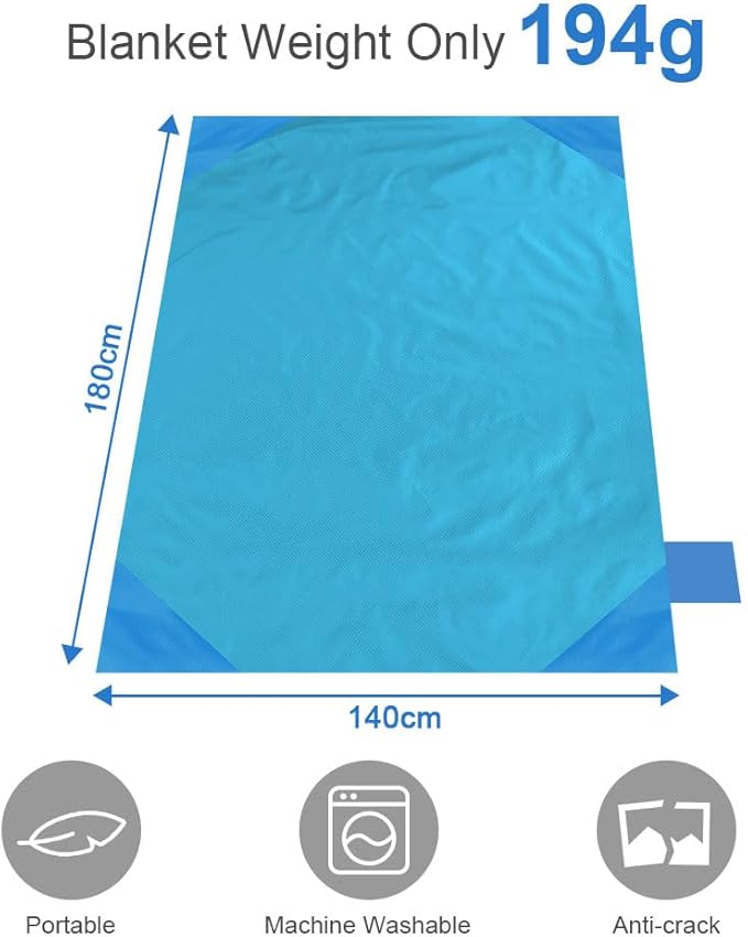 Ainiv Picnic Blanket, Mini Pocket Beach Mat 55.1 x 70.8IN (3-5 People) Foldable, Lightweight Waterproof Sand Free, Foldable Thin Ground Sheet for Outdoor Camping Hiking Travel - with Hand Strap