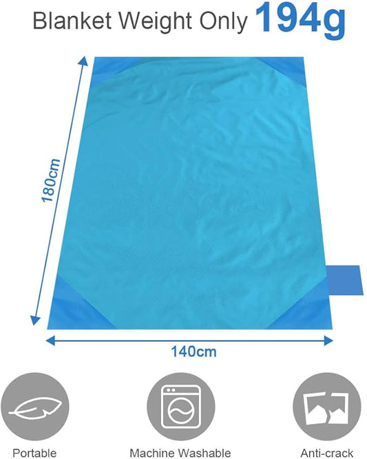 Ainiv Picnic Blanket, Mini Pocket Beach Mat 55.1 x 70.8IN (3-5 People) Foldable, Lightweight Waterproof Sand Free, Foldable Thin Ground Sheet for Outdoor Camping Hiking Travel - with Hand Strap