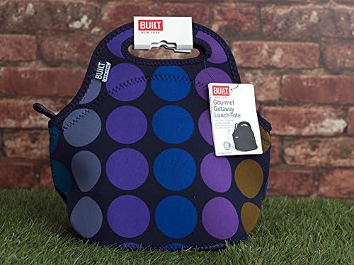 BUILT Gourmet Getaway Soft Neoprene Lunch Tote, Lightweight, Insulated, and Reusable, One Size, Plum Dots