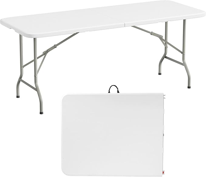 Folding Table, 6 Feet Heavy Duty Fold-in-Half Utility Table Indoor Outdoor for Camping, Picnic, Party