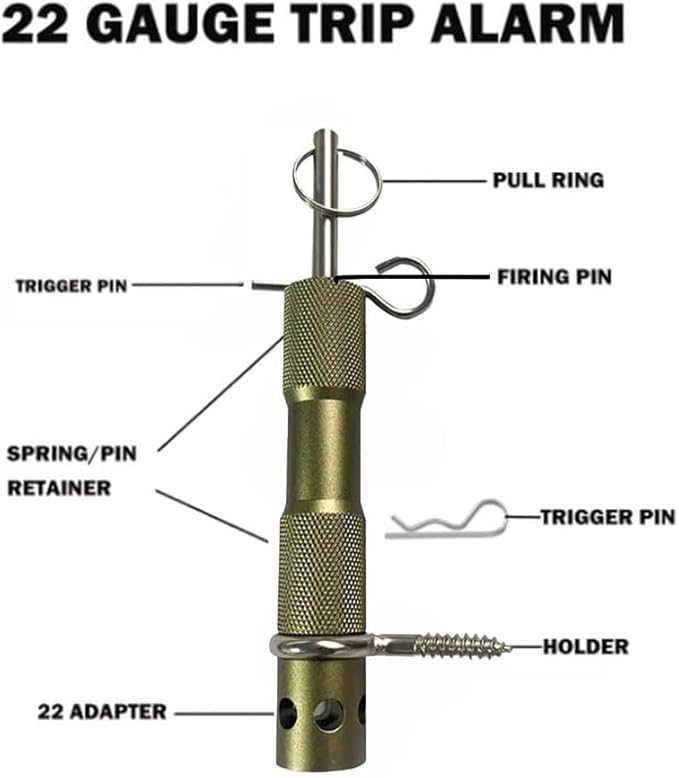 Perimeter Trip Alarm, Camping Trip Wire Alarm Device, Early Warning Security System for Camping and Property Safety, Use 209 Primers Green