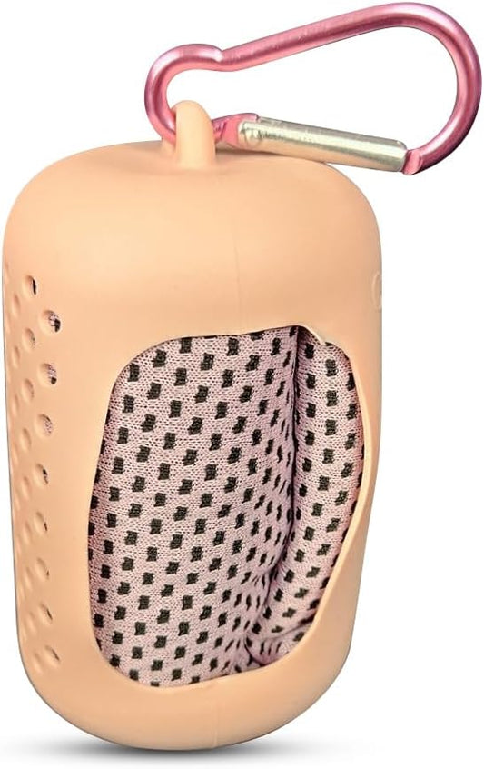 Quick Dry Microfiber Towel - Perfect for Backpacking, Yoga, Travel, Camping, Sports & More - Super Absorbent & Lightweight - Convient Silicone Case with Carabiner Clip (Pink)