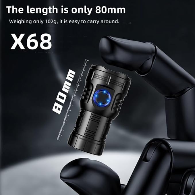 ALONEFIRE X68 Mini LED Flashlight Type C USB Rechargeable Bright 8 LED Light Source Small Torch 8 Modes Waterproof Long Battery Life with Tail Magnet, Clip, Battery for Outdoor, EDC Carry, Hiking
