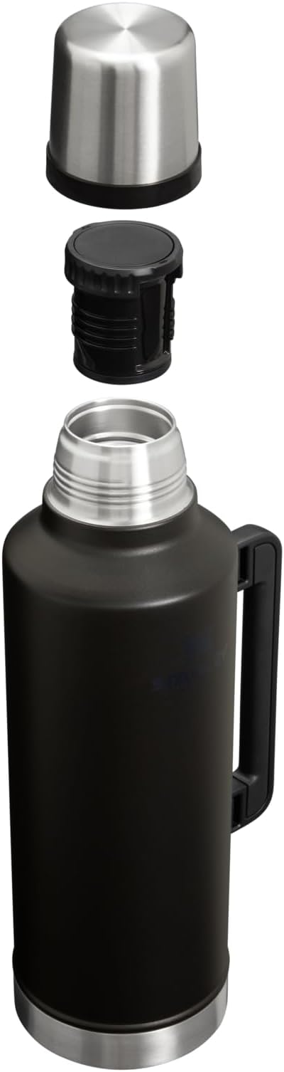 Stanley Classic Legendary Vacuum Bottle 2.5 qt | Wide Mouth with Leakproof Cup Lid | Keep Drinks Hot or Cold | Packable for Travel | Insulated Stainless Steel Thermos | BPA-Free | Black 2.0