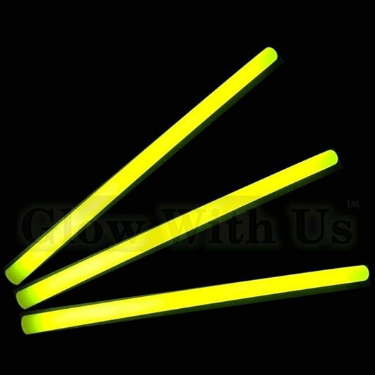 Glow Sticks Bulk Wholesale, 250 12” Yellow Industrial Grade Jumbo Light Sticks, Bright Color, Glow 14 Hrs, Safety Glow Stick w/ 3-year Shelf Life, Ideal for Camping & Emergency, GlowWithUs Brand