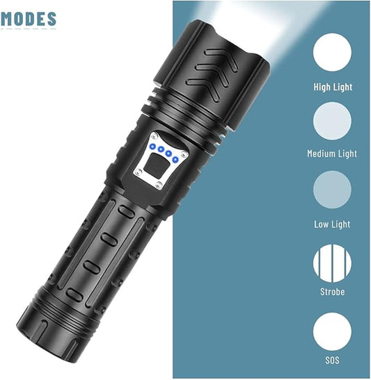 BESTSUN LED XHP90 Flashlight, 20000 Lumens XHP90 Tactical Handheld Flashlights Powerful Rechargeable XHP90 LED Torch 5 Modes Adjustable Zoomable Waterproof Lamp for Hiking Camping Hunting
