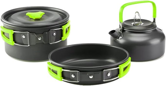 aiGear Camping Cookware Mess Kit, Non-Stick Camping Pan Pot Kettle, Lightweight Aluminum Camping Utensils, Collapsible Portable Camping Cooking Set for Outdoor Cooking Hiking Picnic