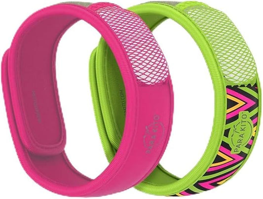 PARA'KITO Mosquito Repellent Bracelets + Refill Pellets Bundle | w/Peppermint Oil, Essential Oils | Hiking & Camping Accessories | Paraben Free, DEET Free - 2 Wristbands & 2 Refills (Fuchsia + Inka)