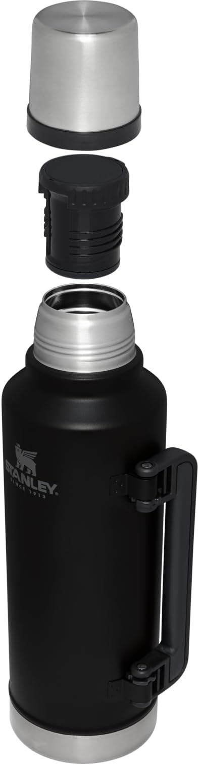 Stanley Classic Legendary Vacuum Bottle 2.0 qt | Wide Mouth with Leakproof Cup Lid | Keep Drinks Hot or Cold | Packable for Travel | Insulated Stainless Steel Thermos | BPA-Free | Black 2.0
