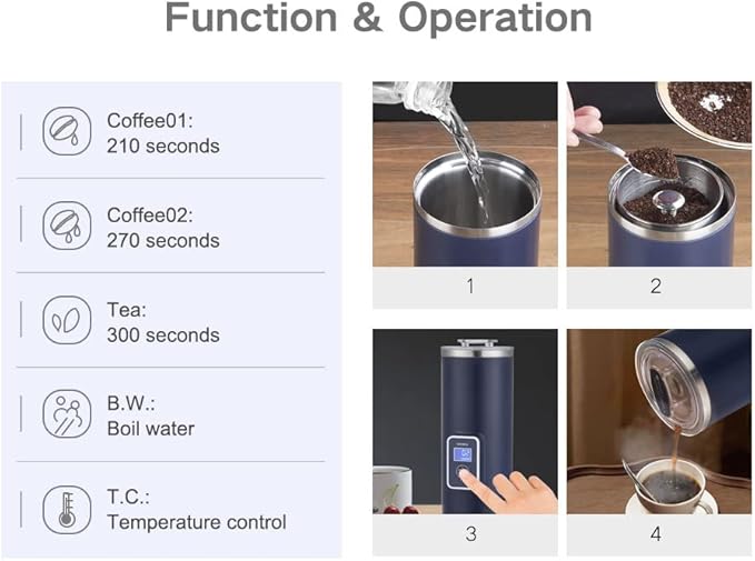 Portable Coffee Maker, 8oz Single Serve Coffee Maker, Electric Coffee Percolators, Tea Maker, Electric Kettle, Blue,110-120V