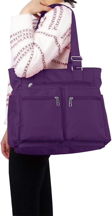 VOLGANIK ROCK Canvas Tote Bag Waterproof Nylon Multi Pocket Shoulder Bags Laptop Work Bag Teacher Purse Handbag for Women Men