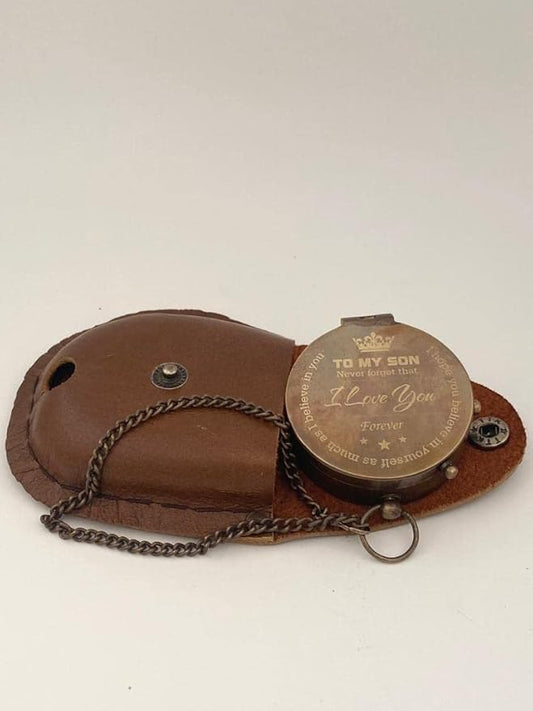 to My Son Brass Compass - Engraved Personalized Compass Love to Mom - Dad to Son Compass - Gift for Baptism, Graduation, Birthday, Christmas, Gift for Couple