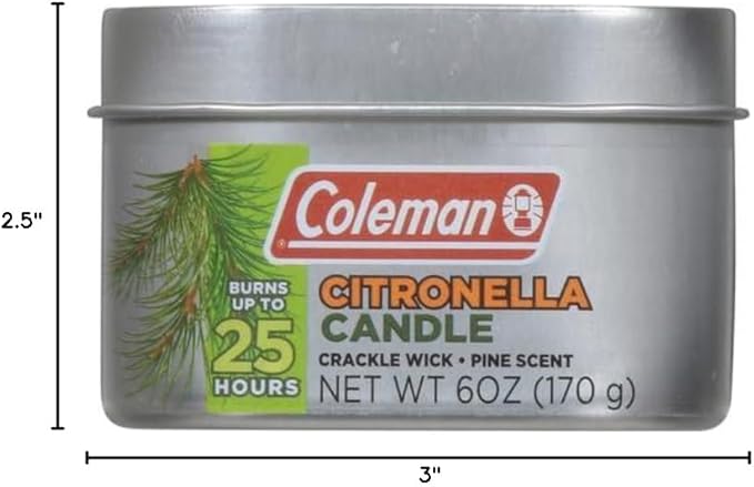 Coleman Pine Scented Citronella Candle with Wooden Crackle Wick - 6 oz Tin