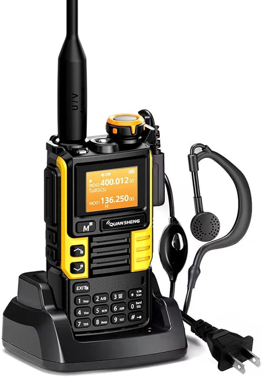 UVK5(99) AM/FM/DTMF Walkie-Talkie 200CH 20-1000MHZ Walkie-Talkie NOAA Weather Forecast with Flash Copy Frequency Tpye-C LCD Display for Hiking Camping Travel Two-Way Radio (Yellow)