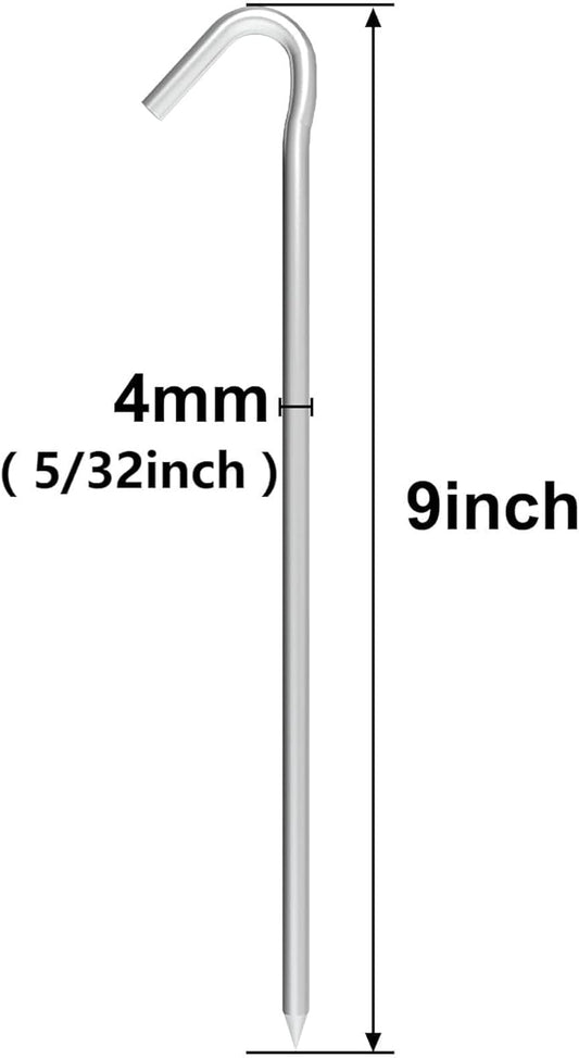 9 Inch Galvanized Tent Stakes Metal Tent Pegs 12 Pack Heavy Duty Yard Inflatable Stakes Garden Edging Fence Hooks Camping Pegs for Gardening & Canopies, Outdoor Christmas Decorations