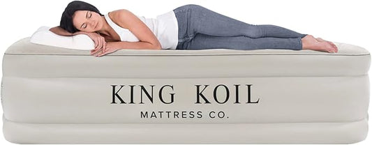King Koil Luxury California King Air Mattress with Built-in Pump for Home, Camping & Guests - 16” King Size Inflatable Airbed Luxury Double High Adjustable Blow Up Mattress, Durable Waterproof