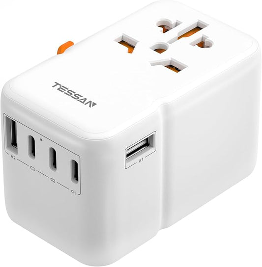 Universal Travel Adapter 85W GaN, TESSAN International Power Adapter with 5 USB(3 USB C) Charging Ports, Worldwide Outlet for US to European EU UK AUS Ireland(Type C/G/A/I)