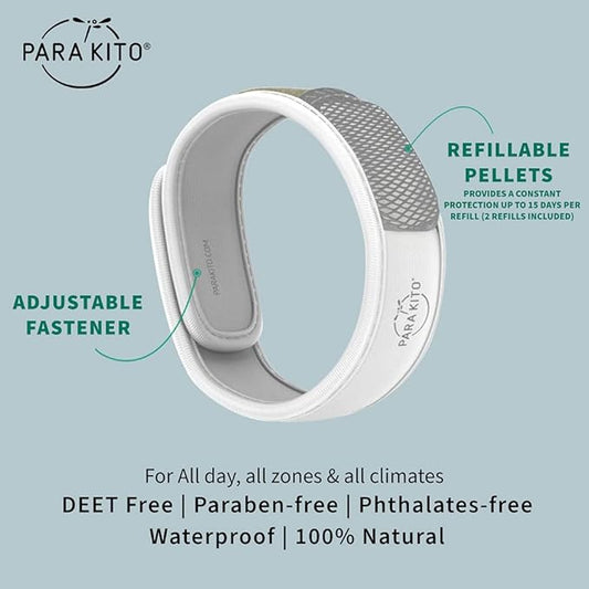 PARA'KITO Mosquito Insect & Bug Repellent Wristband - Waterproof, Outdoor Pest Repeller Bracelet w/Natural Essential Oils (White)