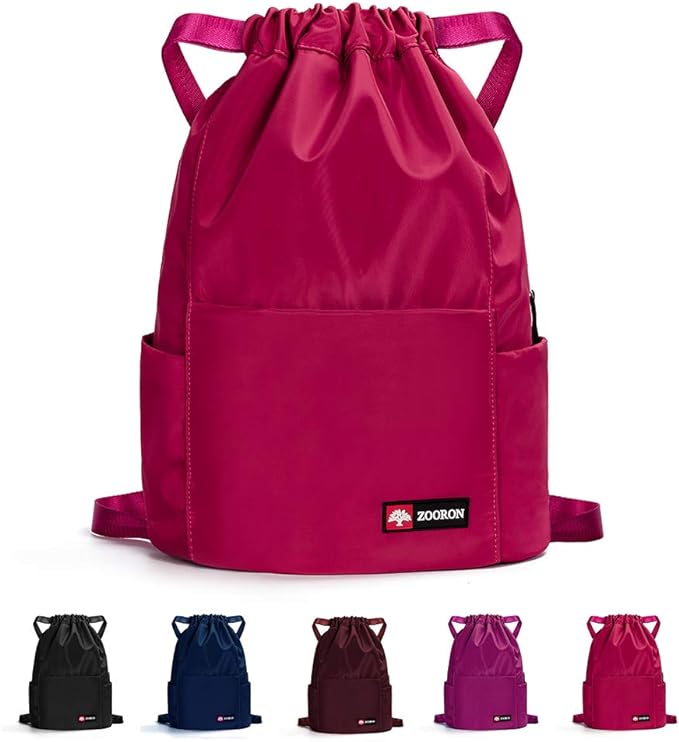 ZOORON Waterproof Drawstring Gym Backpack Bag for Men & Women, Sport Gym Sack Mini Travel Daypack