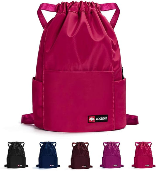 ZOORON Waterproof Drawstring Gym Backpack Bag for Men & Women, Sport Gym Sack Mini Travel Daypack