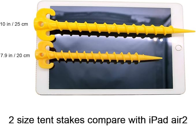Canopy Stakes Camping Stakes Beach Tent Stakes Heavy Duty Screw Shape 25 cm 10 inch - 10 Pack Yellow …
