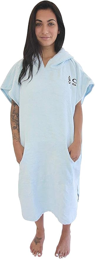 COR Surf Poncho Changing Towel Robe with Hood and Front Pocket | Thick Quick Dry Microfiber Wetsuit Poncho Towel for Surfing Beach Pool Swim (Large, Light Blue)